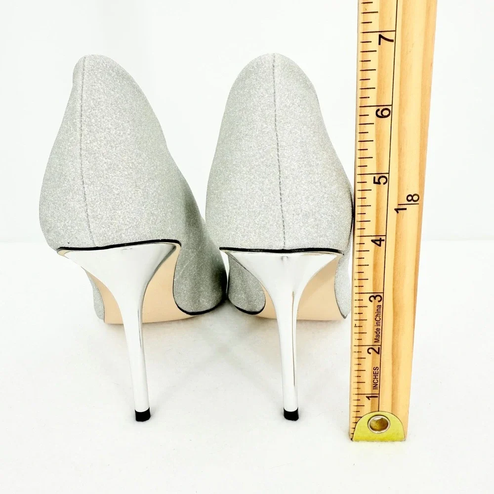 GOOD AMERICAN Emma Glitter Heel Silver Sparkly Pointed Toe Stiletto Size 10 NWOB